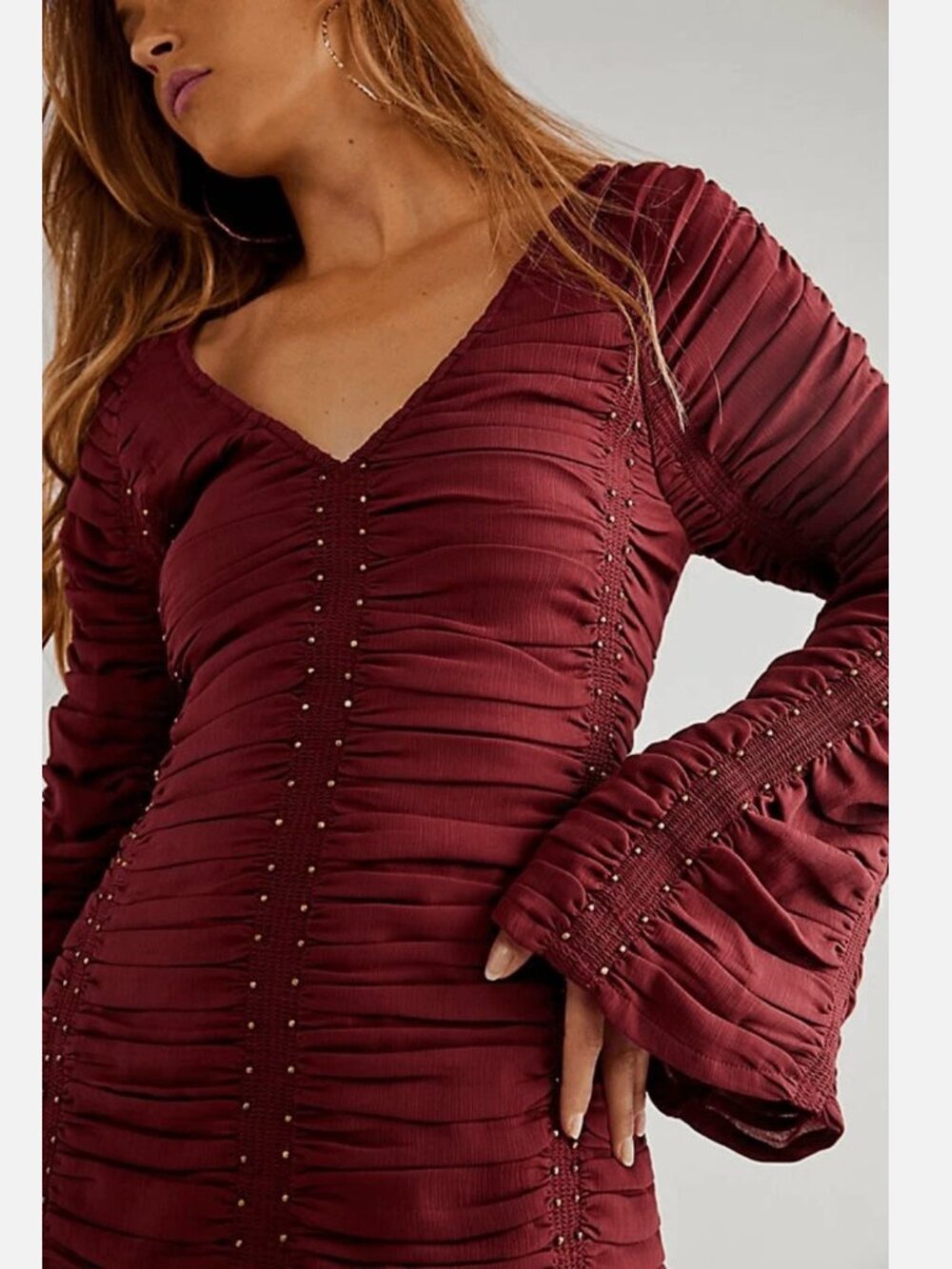 Free People Western Romance Burgundy Long Sleeve Mini Dress